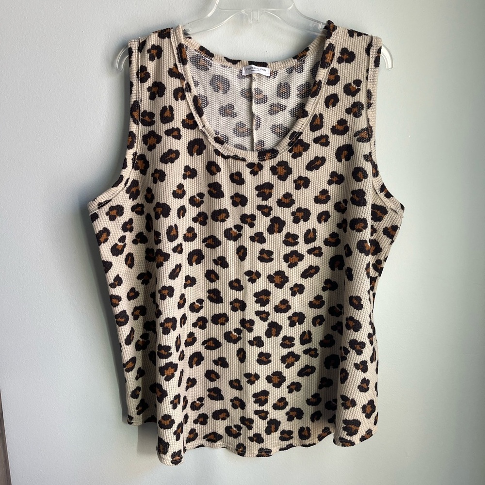 CHIC SOUL Cream and Brown Leopard Print Waffle Knit Tank Top